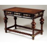 A Bufete table Rosewood With three drawers Turned legs and stretchers, brass mounts Portugal, 18th