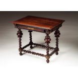 A small bufete table Rosewood Turned legs and stretchers, ripple decorated sides With one drawer