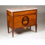 A Louis XVI style commode Kingwood and other woods veneered wood Marquetry decoration depicting