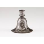 A Hookah base "Bidri" Bell shaped Iron with profuse silver inlaid decoration depicting floral motifs