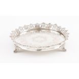 A Romantic gallery salver Portuguese silver of the 19th century On three feet decorated in relief,