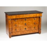 An Empire commode Burr walnut veneered Gilt and chased metal mounts Marble top France, 19th