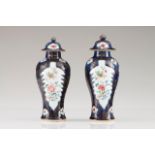 A pair of vases with covers Chinese export porcelain Powder-blue decoration with polychrome