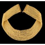 A large necklace/ bracelet 19kt gold mesh Designed as a wide strap Italian assay mark, 20th