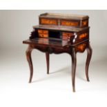 A Louis XV style ladies bureau Walnut Marquetry decoration Three drawers and green leather lined