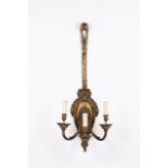 A pair of Louis XVI style three-light wall lights Bronze Molded decoration Europe, 19th century