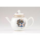 A teapot with cover Chinese export porcelain Polychrome Famille Rose and gilt decoration depicting