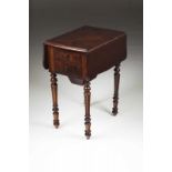 Working table Mahogany and burr mahogany Two folding boards, two drawers, side compartment and wool