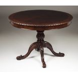 A dinning table Mahogany Central carved foot with floral motifs With two extension boards 76,5x109,