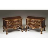 A pair of small D. José commodes Walnut Carved and gilt wood Two drawers and scalloped apron Gilt