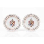 A pair of scalloped plates Chinese export porcelain Polychrome Famille Rose and gilt decoration Tab