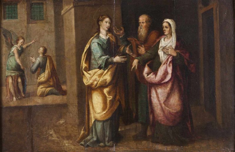 Portuguese school of the 17th century Visitation of Our Lady to Saint Elizabeth Oil on panel 29x43