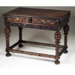 A ""bufete"" table Rosewood Two drawers simulating four Turned legs and stretchers Brass mounts