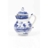 A small milk jug with cover Chinese export porcelain Blue underglaze decoration depicting landscape