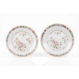 A pair of plates Chinese export porcelain Polychrome Famille Rose decoration with floral motifs