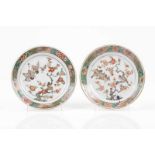 A pair of plates Chinese export porcelain Polychrome Famille Verte decoration depicting branch with