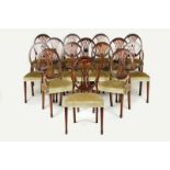 A set of fourteen D. Maria style chairs Rosewood Two armchairs Pierced and scalloped backs Green