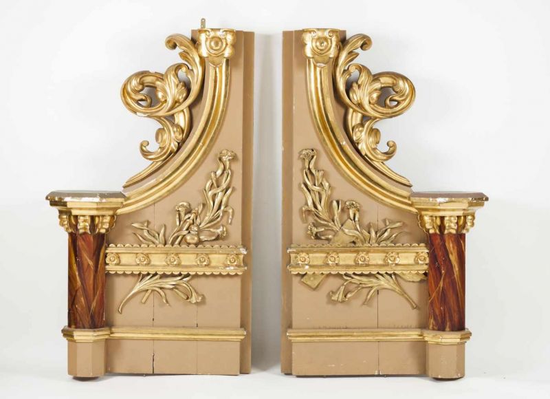 A pair of large panelling fragments Wood Carved and gilt decoration representing scrolls and floral