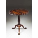 A D. José tripod table Rosewood Scallopes tilt-top with gallery, fluted stem with carvings and