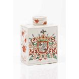 A tea caddy Chinese export porcelain Polychrome decoration, coat-of-arms of Francisco José de