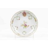 A saucer Chinese export porcelain Polychrome and gilt Famille Rose decoration, coat-of-arms of