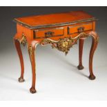 A small D. João V/ D. José style side table Red painted wood with gilt friezes Two small drawers