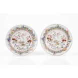 A rare pair of plates Chinese export porcelain Polychrome Famille Rose decoration depicting view of