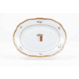 A small scalloped dish Chinese export porcelain Polychrome and gilt decoration Scalloped tab with
