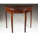 A D. Maria demi-lune card table Rosewood with thornbush marquetry decoration Green lined interior