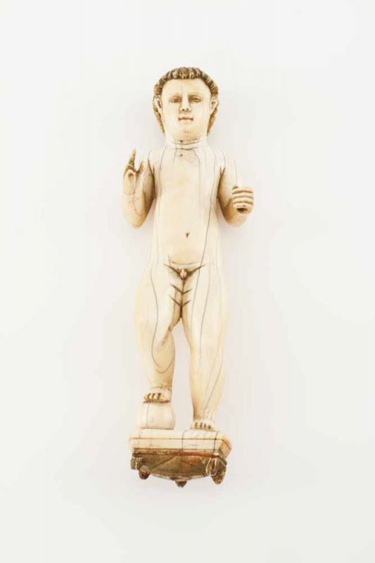 Child Jesus Saviour of the World Ivory Cingalo-Portuguese sculpture Gilt hair and traces of