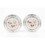 A pair of plates Chinese export porcelain Polychrome Famille Rose decoration depicting carps,