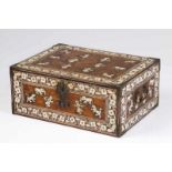 Indo-Portuguese drawer Teak Ivory inlaid decoration depicting floral motifs, hunters, elephants and