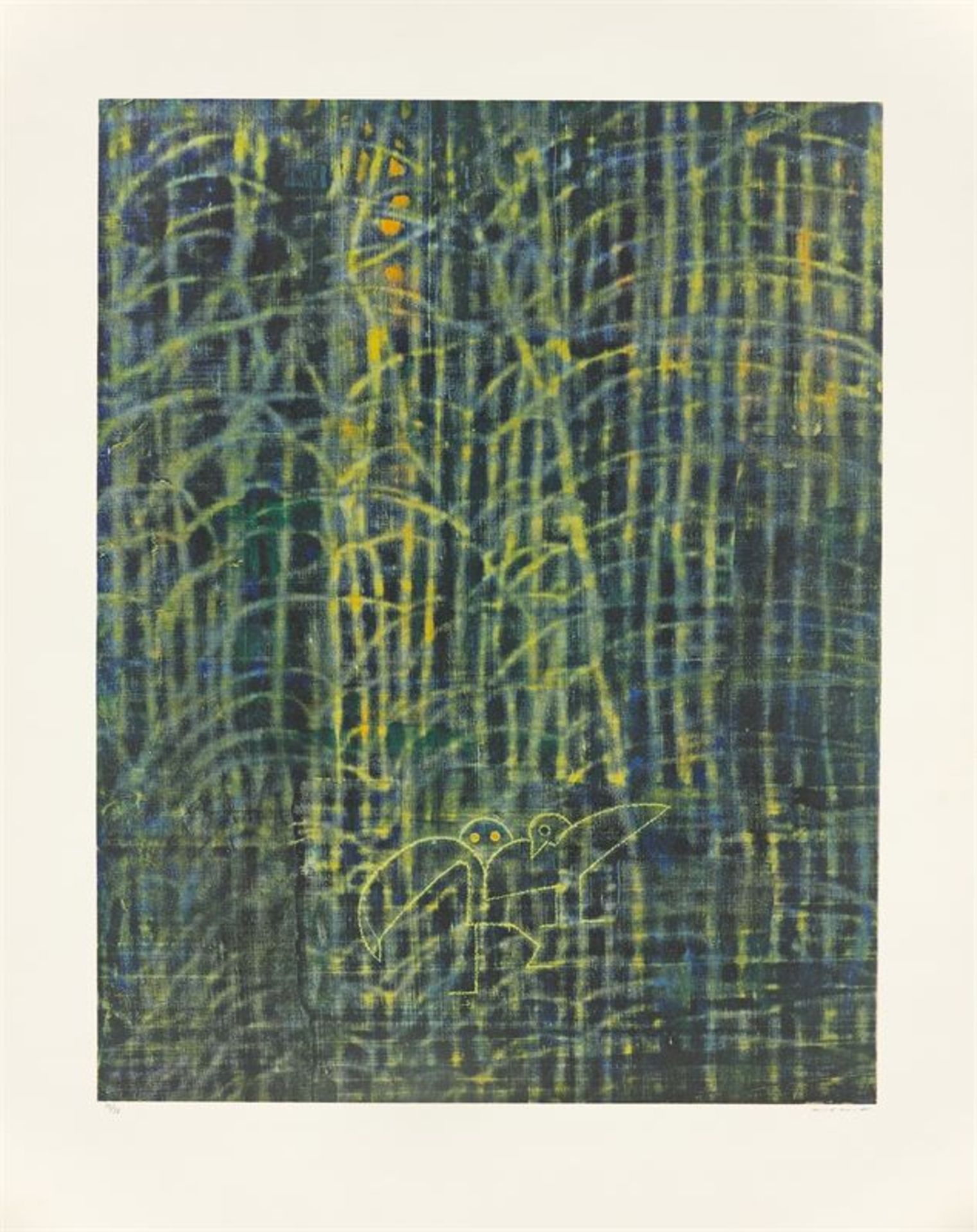 Max Ernst (Brühl 1891 – 1976 Paris) „Geheimnis der Liebe“. 1971 Farblithografie auf Rives-Velin.