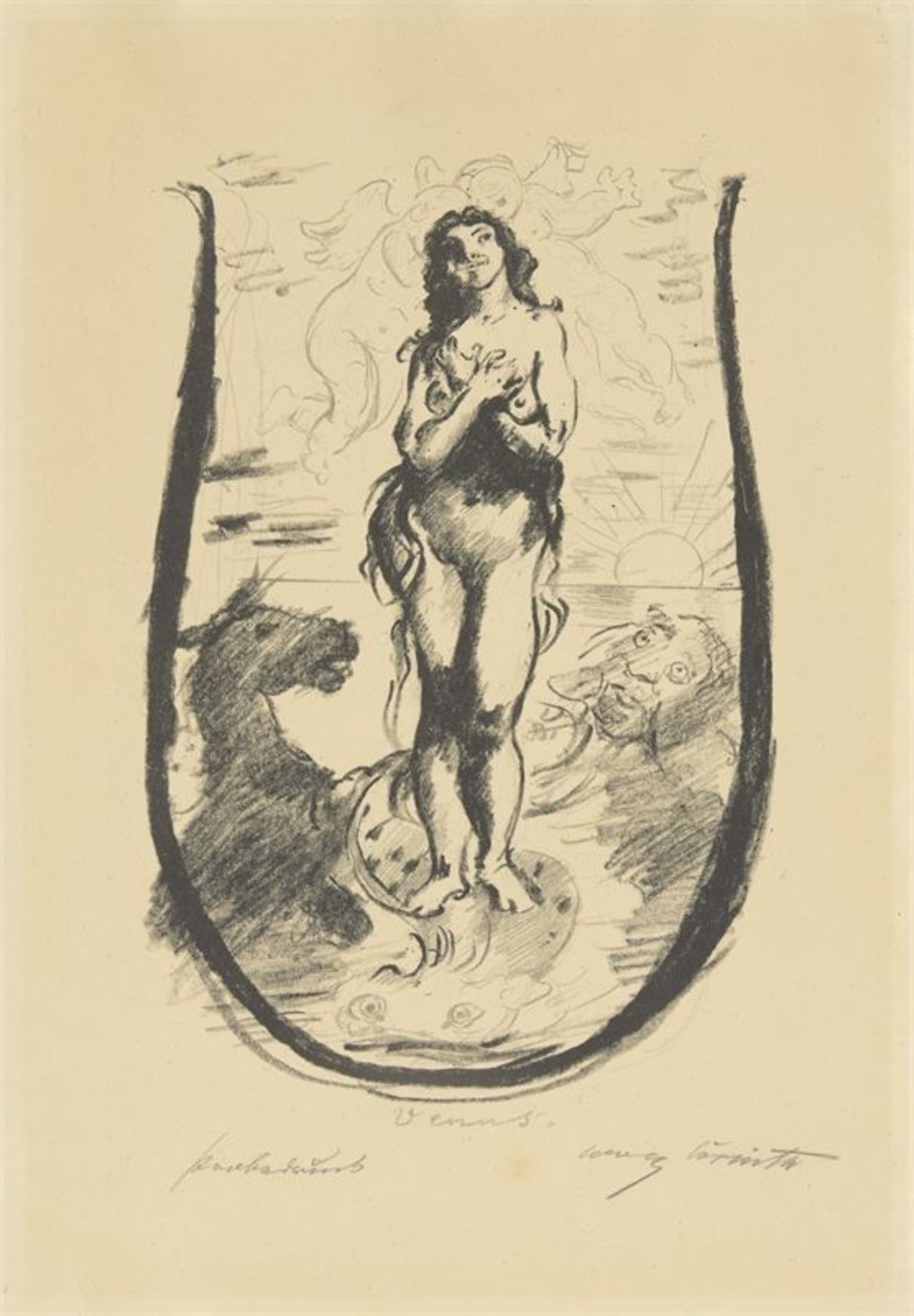 Lovis Corinth (Tapiau/Ostpreußen 1858 – 1925 Zandvoort) „Buchstabe V Venus““. 1917 Lithografie auf
