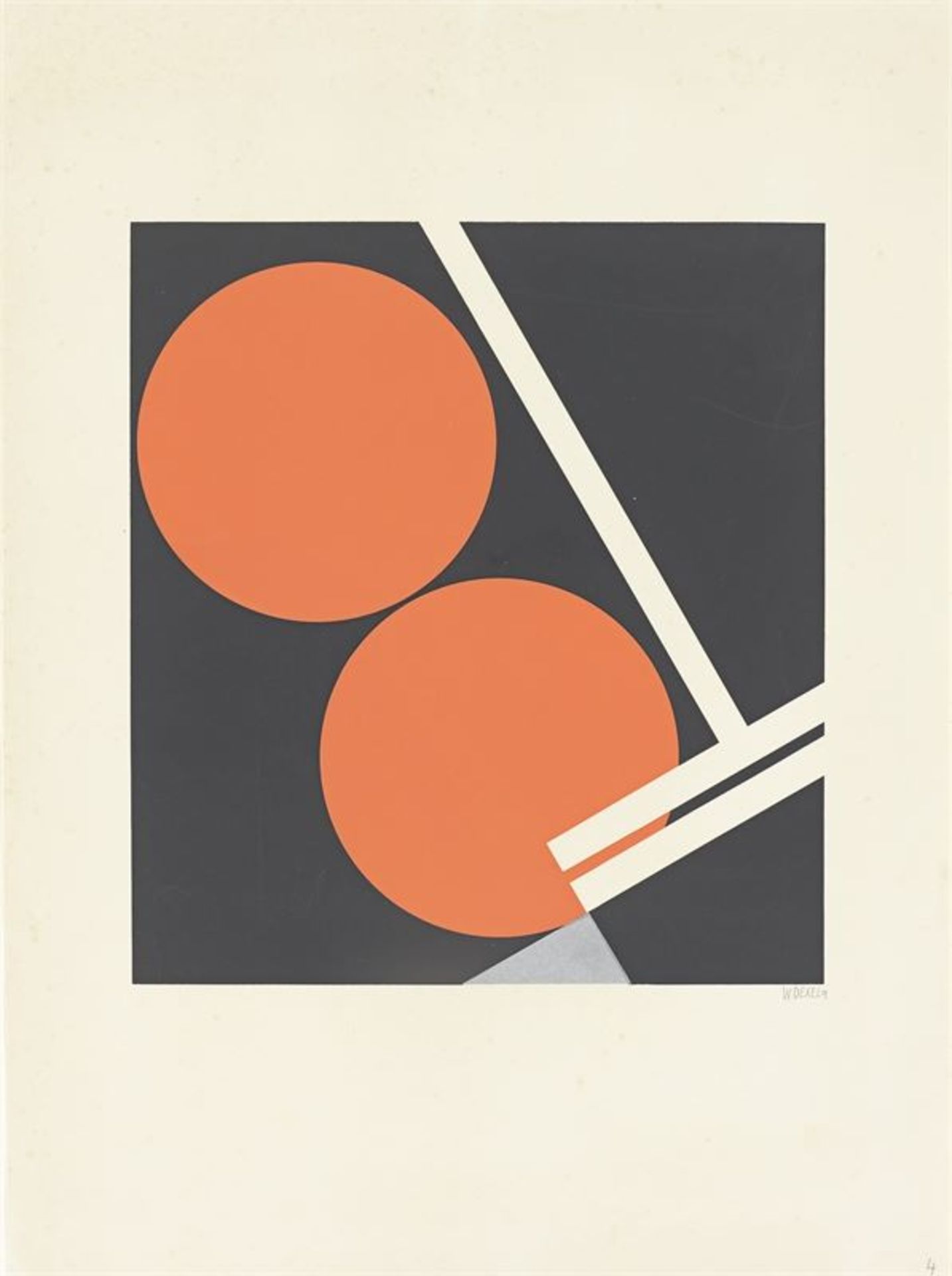 Walter Dexel (München 1890 – 1973 Braunschweig) „Komposition mit zwei roten Scheiben“. 1929/1968