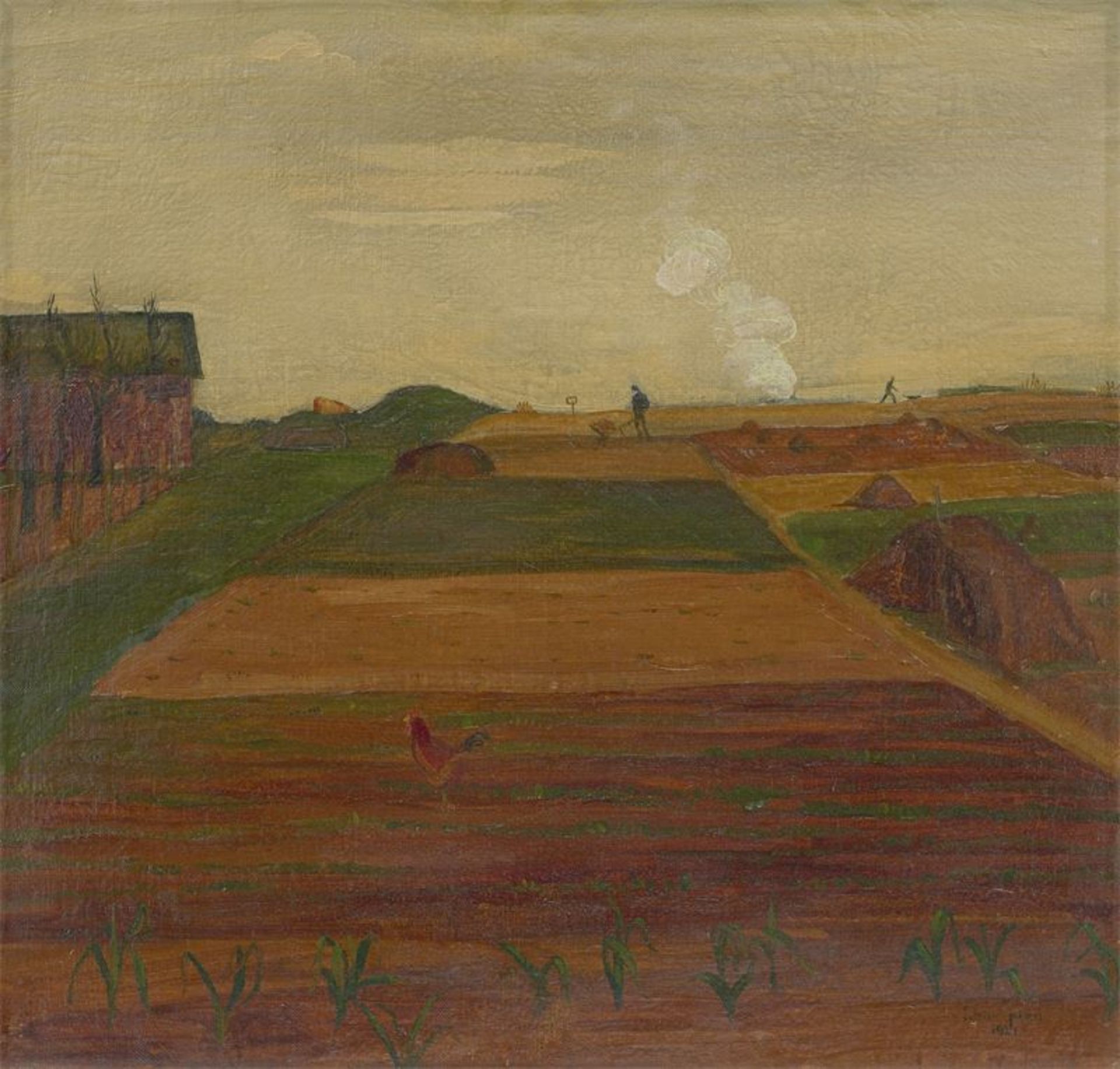 Theo Champion (Düsseldorf 1887 – 1952 Zell an der Mosel) Felder. 1921 Öl auf Leinwand. 49,5 × 51,3