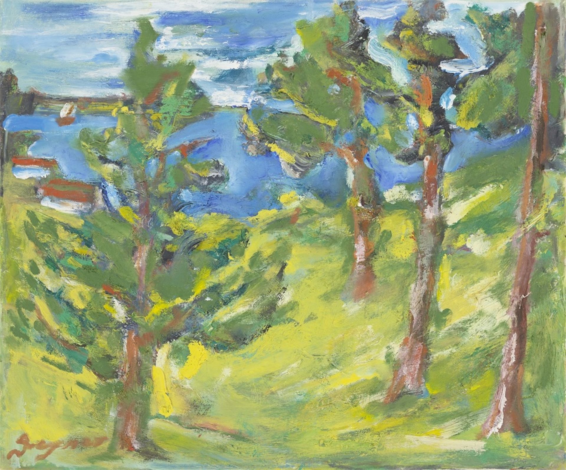 Arthur Degner (1887 – 1972) Wannsee. Öl auf Leinwand. 50 × 60 cm ( 19 ⅝ × 23 ⅝ in.). Unten links