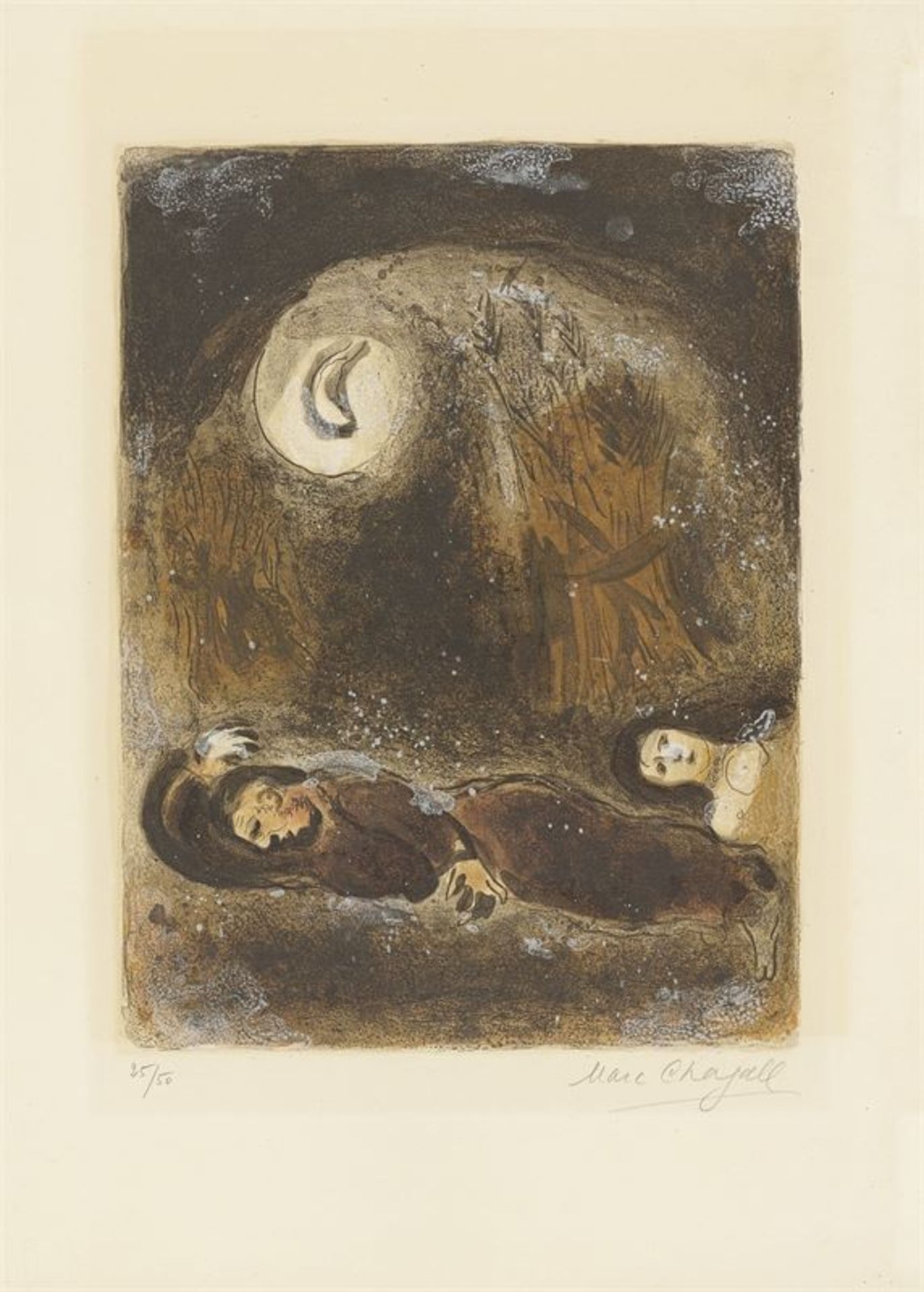 Marc Chagall (Witebsk 1887 – 1985 Saint-Paul-de-Vence) „Ruth aux pieds de Booz“. 1958/59