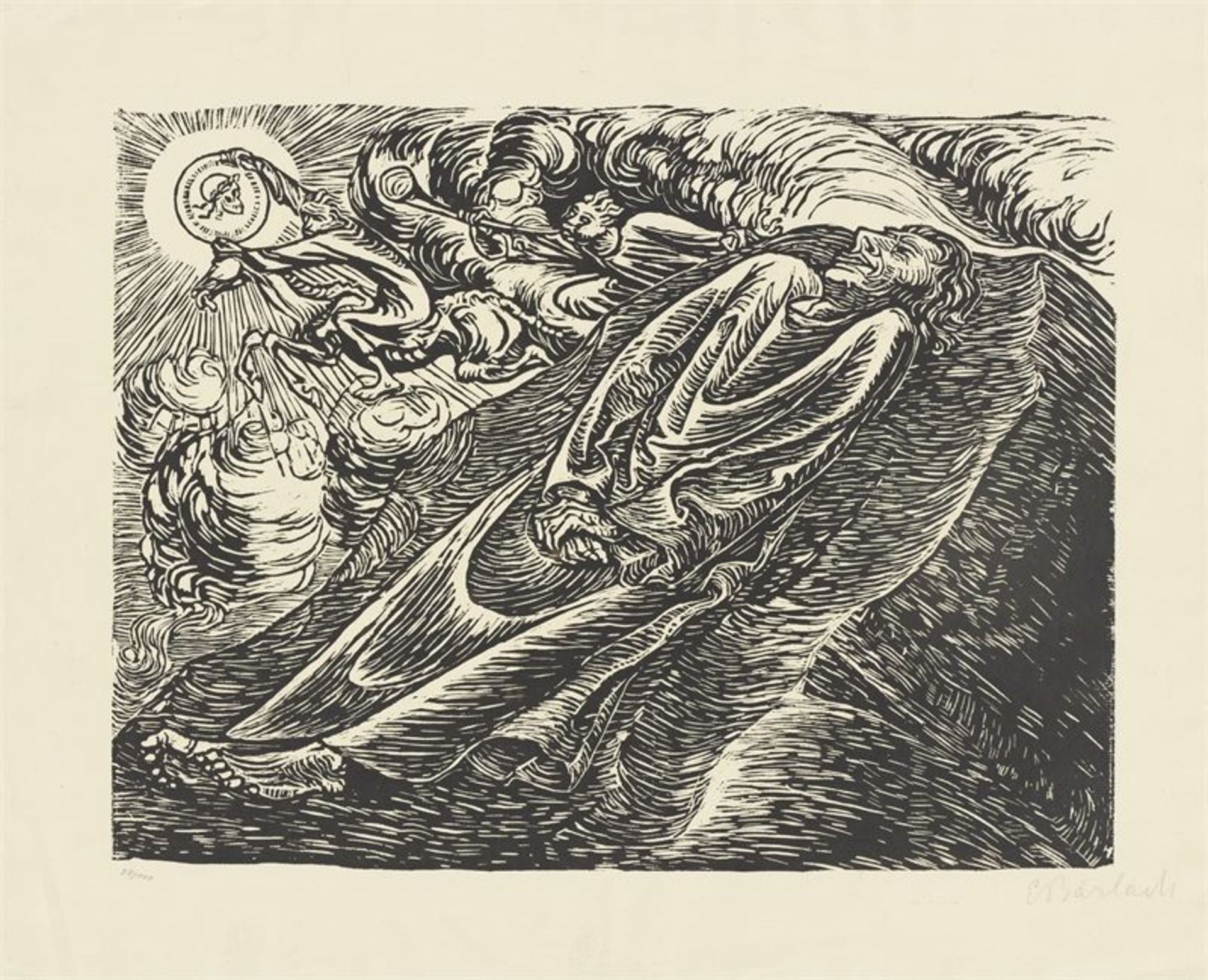 Ernst Barlach (Wedel 1870 – 1938 Rostock) „Mors Imperator“. 1919 Holzschnitt auf Zanders-Bütten.