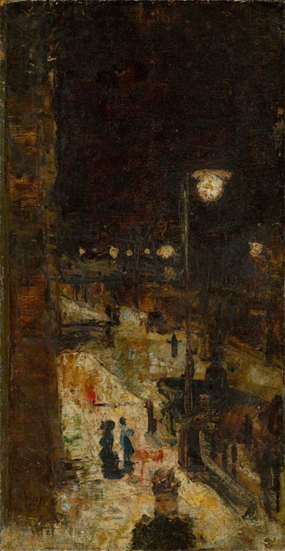 Lesser Ury (Birnbaum/Posen 1861 – 1931 Berlin) „Berliner Straße bei Nacht“. 1889 Öl auf Leinwand.