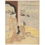 Suzuki Harunobu (1725 – Tokio – 1770) Salzbauern am Strand – 鈴木春信: 汐汲み. 1768 Farbholzschnitt auf