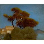 Oswald Achenbach (1827 – Düsseldorf – 1905) Italienische Landschaft. Öl auf Papier auf Holz. 28,
