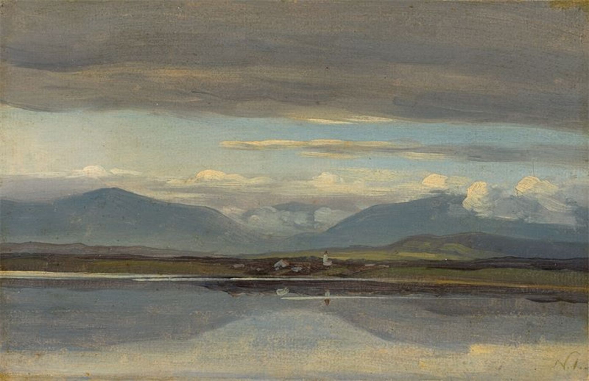 Friedrich Nerly (Erfurt 1807 – 1878 Venedig) Blick auf Seeshaupt am Starnberger See. 1828 Öl auf