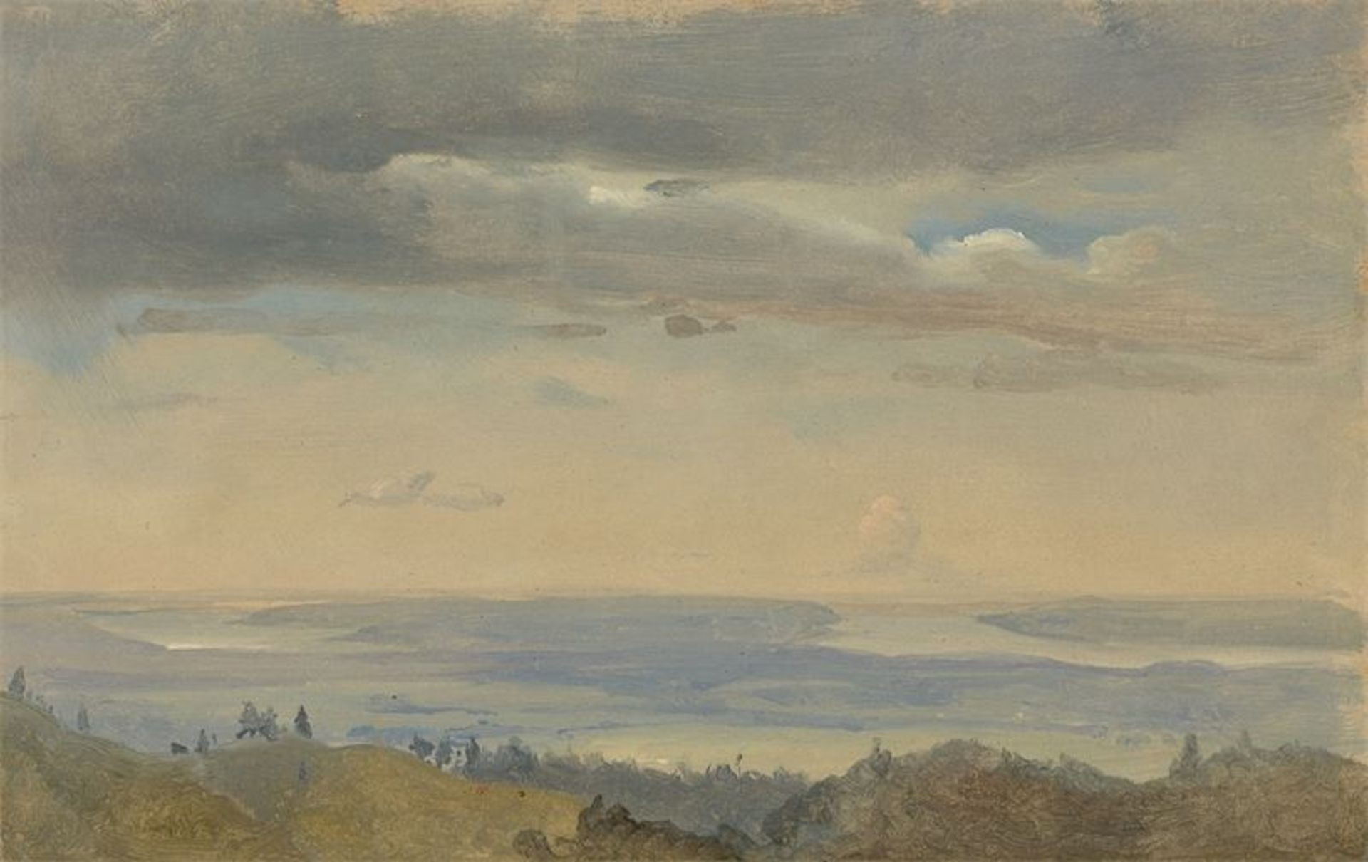 Johan Christian Clausen Dahl (Bergen 1788 – 1857 Dresden) Wolkenstudie mit Flusslandschaft („Cloud