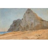 Dänisch, um 1850 () Der Felsen von Gibraltar. Öl auf Papier auf Karton. 24,9 × 37,5 cm ( 9 ¾ ×