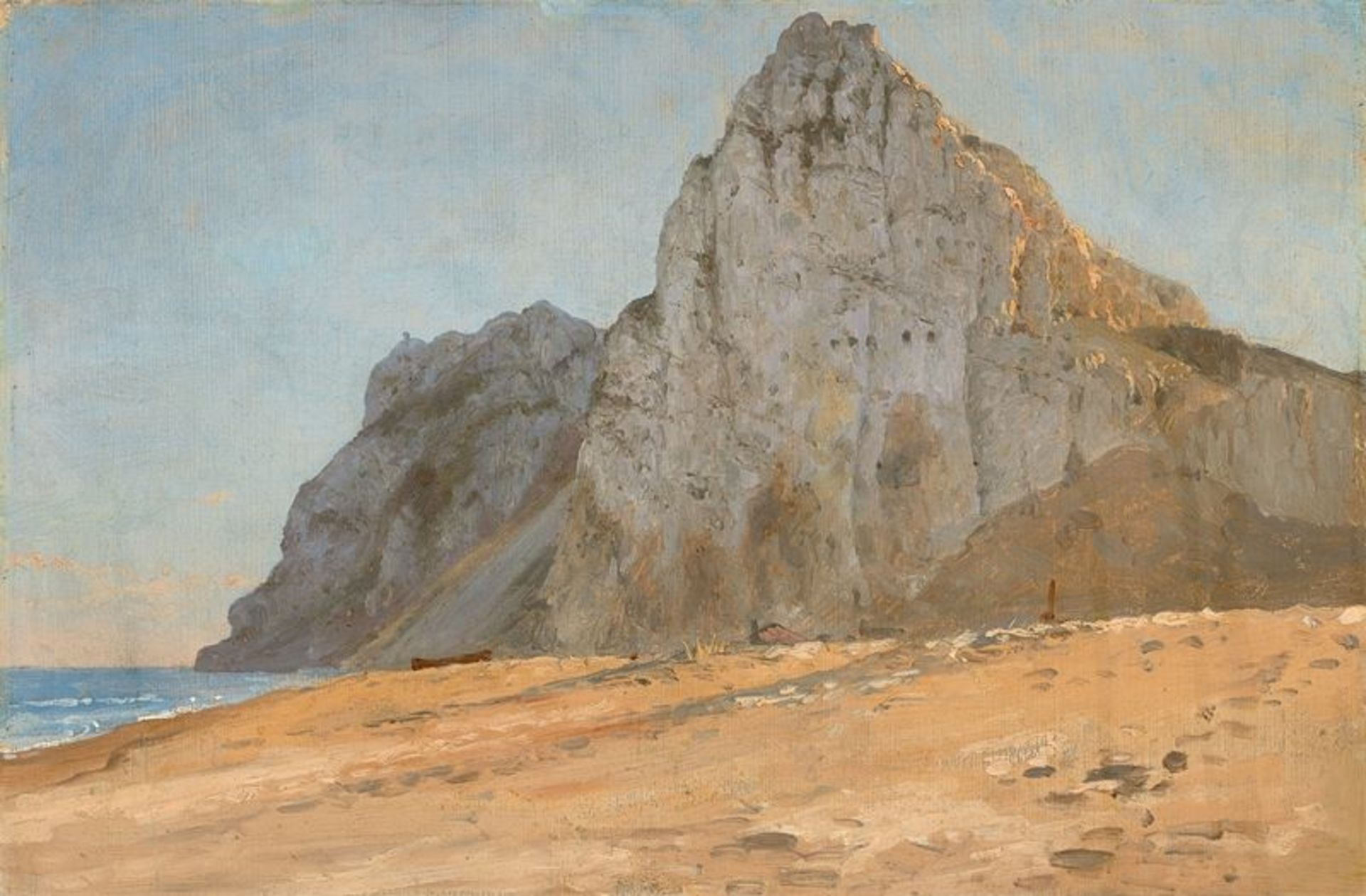 Dänisch, um 1850 () Der Felsen von Gibraltar. Öl auf Papier auf Karton. 24,9 × 37,5 cm ( 9 ¾ ×