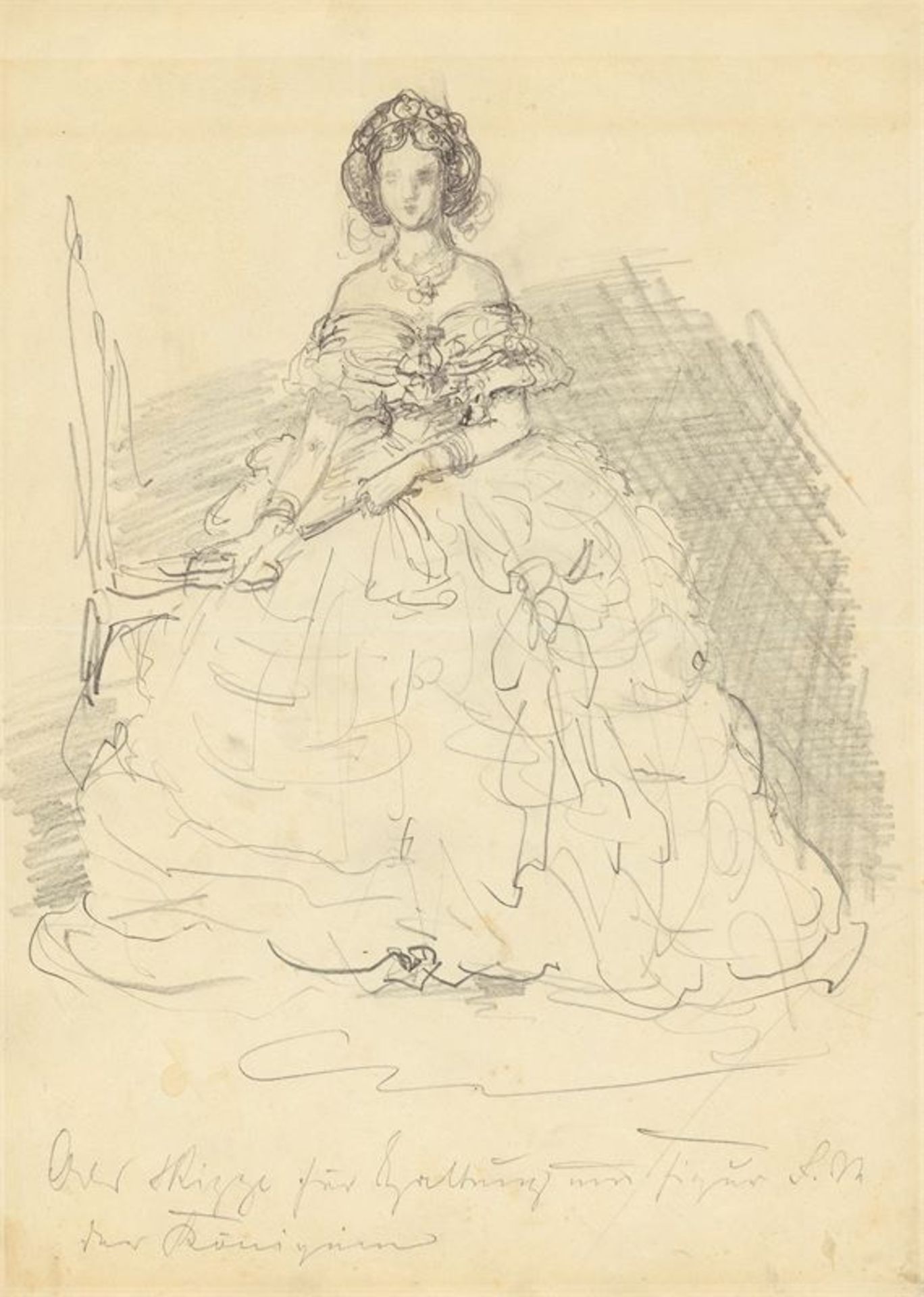 Adolph Menzel (Breslau 1815 – 1905 Berlin) Königin Augusta (Skizze). Um 1861/65 Bleistift auf