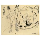 Ernst Ludwig Kirchner (Aschaffenburg 1880 – 1938 Davos) Badende am Strand von Fehmarn. 1912/13