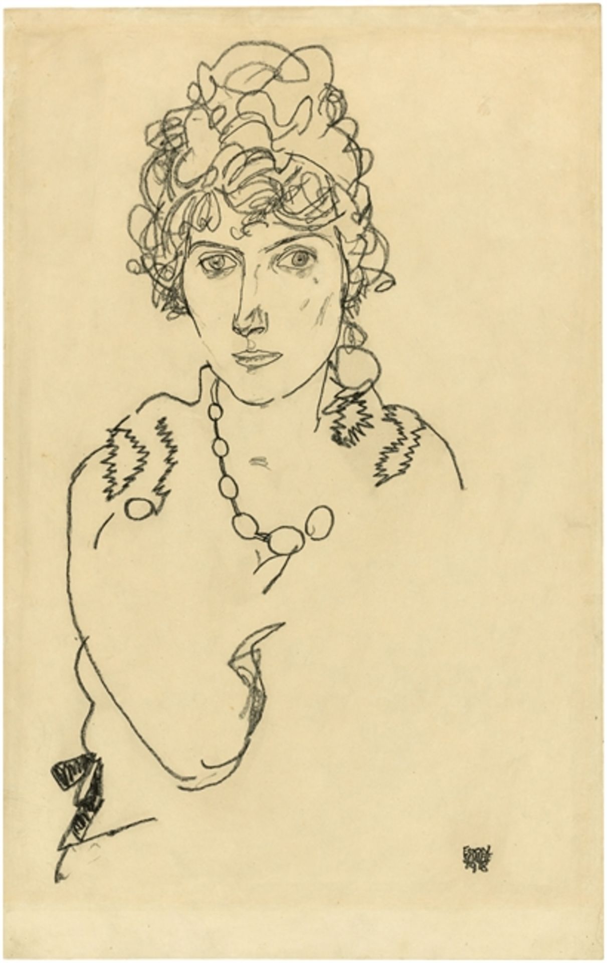 Egon Schiele (Tulln 1890 – 1918 Wien)„Portrait Edith Schiele (Gattin des Künstlers)“. 1918Ölkreide