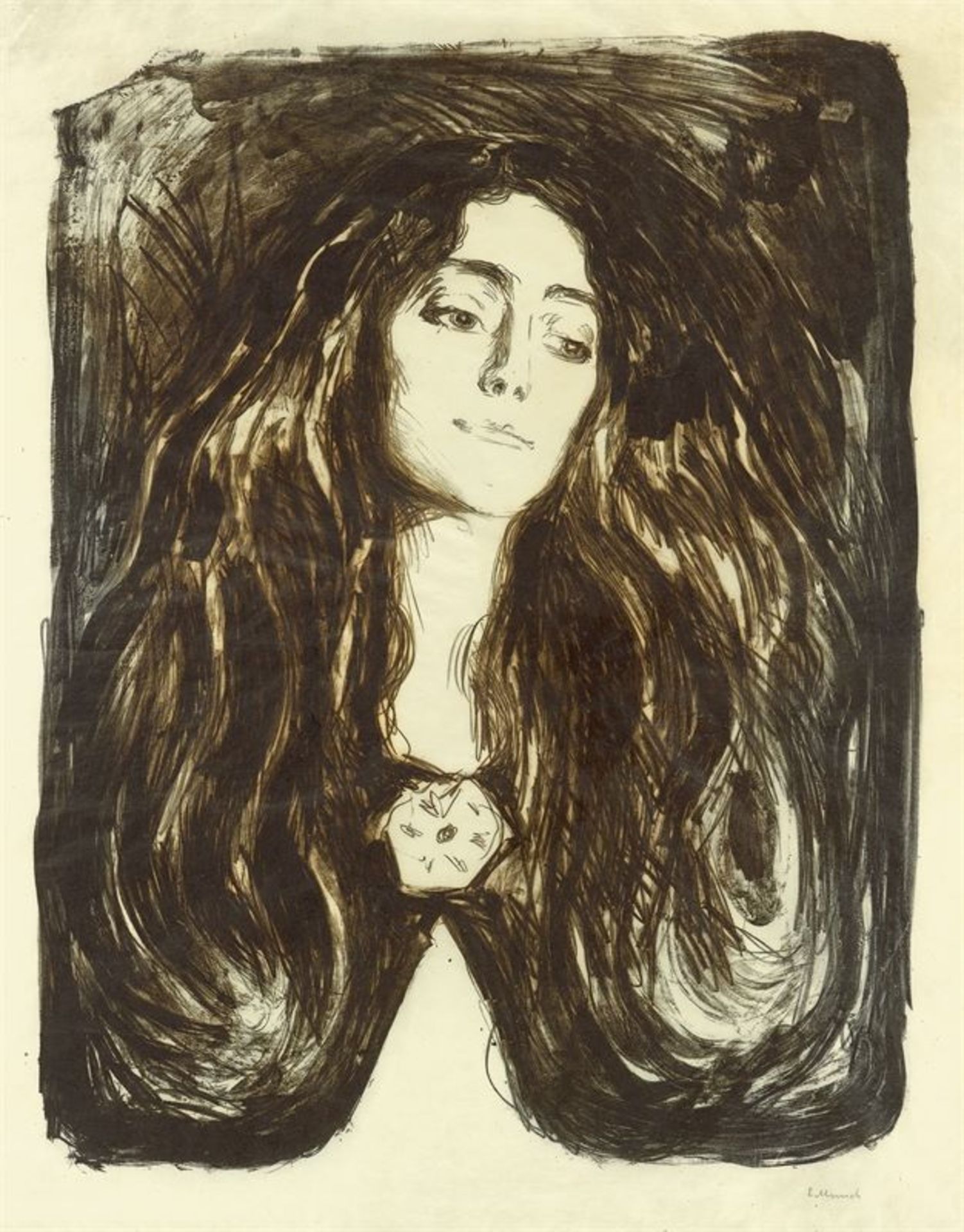 Edvard Munch (Løiten 1863 – 1944 Ekely bei Oslo) „Die Brosche. Eva Mudocci“. 1903 Lithografie auf